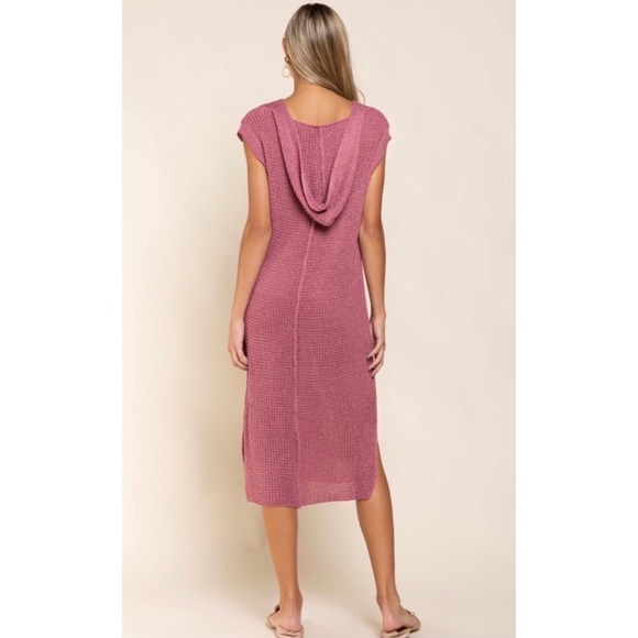 POL Raspberry Loose Knit Sleeveless Hoodie Dress - Picture 6 of 9